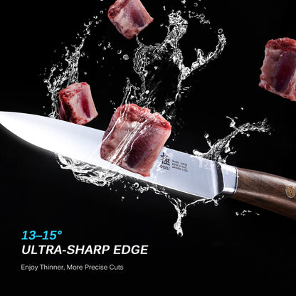 KYOKU 8 Inch Carving Knife - Daimyo Series - Meat and Fruit Slicing Knife with Ergonomic Rosewood Handle, & Mosaic Pin - Japanese Style 440C Stainless Steel Kitchen Knife with Sheath & Case