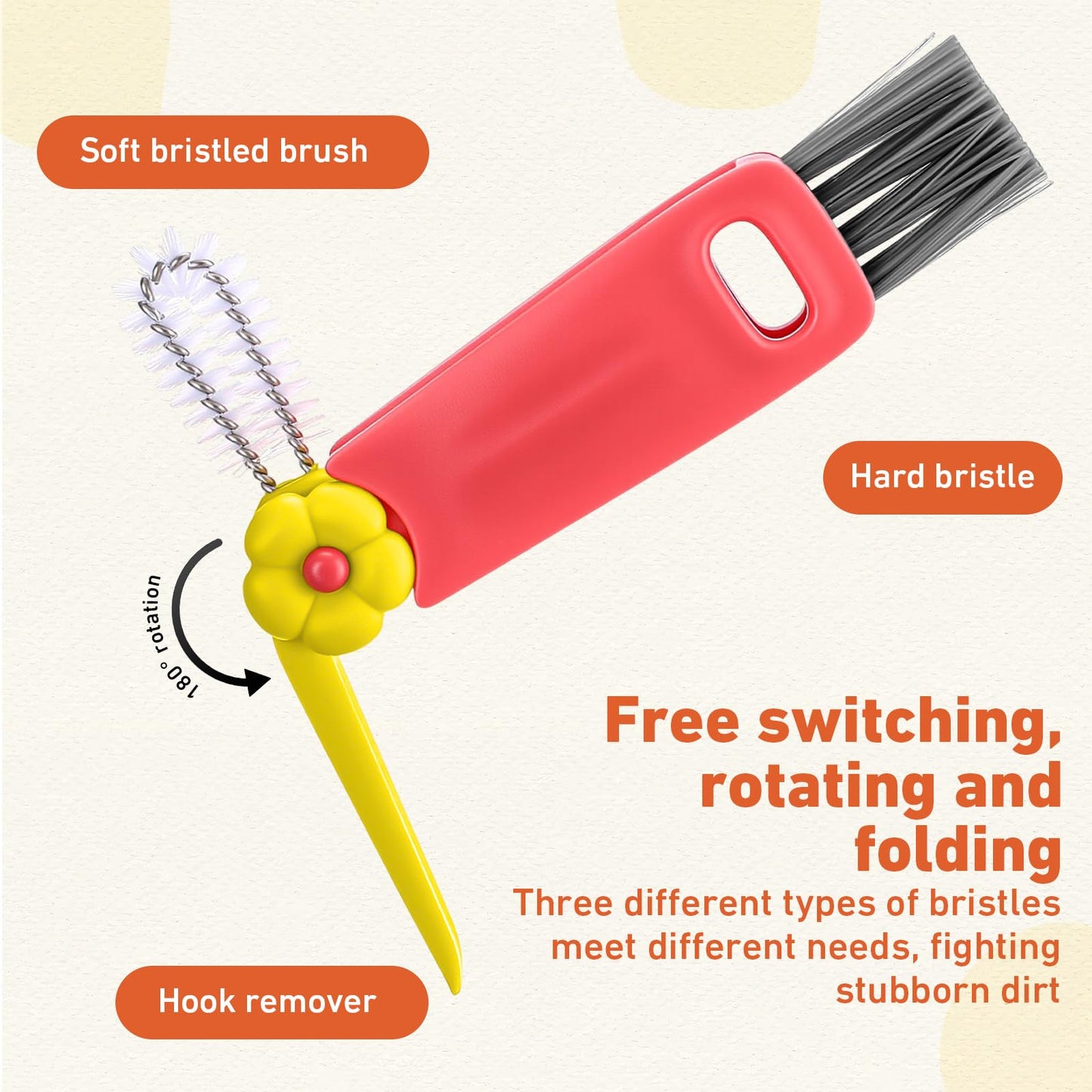 Acellegic 20 Pack 3-in-1 Cup Lid & Gap Cleaning Brush Bulk, Multifunctional Bottle Cleaning Brush Set for Cup Lid, Gap and Corner Brushes, Home Kitchen Clean Brushes Tools
