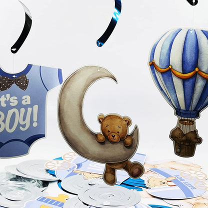 Baby Shower Bear Ceiling Swirls(30Pcs Fully-Assembled), It's A Boy Baby Shower Party Supplies Double Side Cute Swirls Birthday Party Decorations, Baby Shower Favor Supplies Decor Gender Reveal Prop