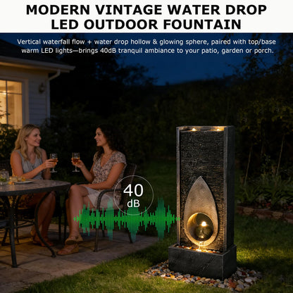 46.5’’Tall Modern Water Fountain Indoor Outdoor Waterfall Feature Floor Standing with Sphere and LED Lights for Garden, Yard, Patio, Deck, Porch, Livingroom Decor