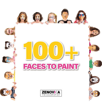 Zenovika Face Painting Kit for Kids - 26 Colors Face Paint Kit, Non-Toxic and Hypoallergenic, Stencils, Book, and Professional Halloween Makeup Kit - Safe and Easy to Use Face Paint Kit for Kids