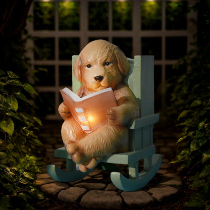 Sheaifun Solar Garden Statues Dog Statues Fairy Garden Accessories Outdoor Resin Dog Figurine Miniature Golden Retriever Statue with Lights for Outside Porch Patio Decor 3x2x3.5 in Gardening Gifts
