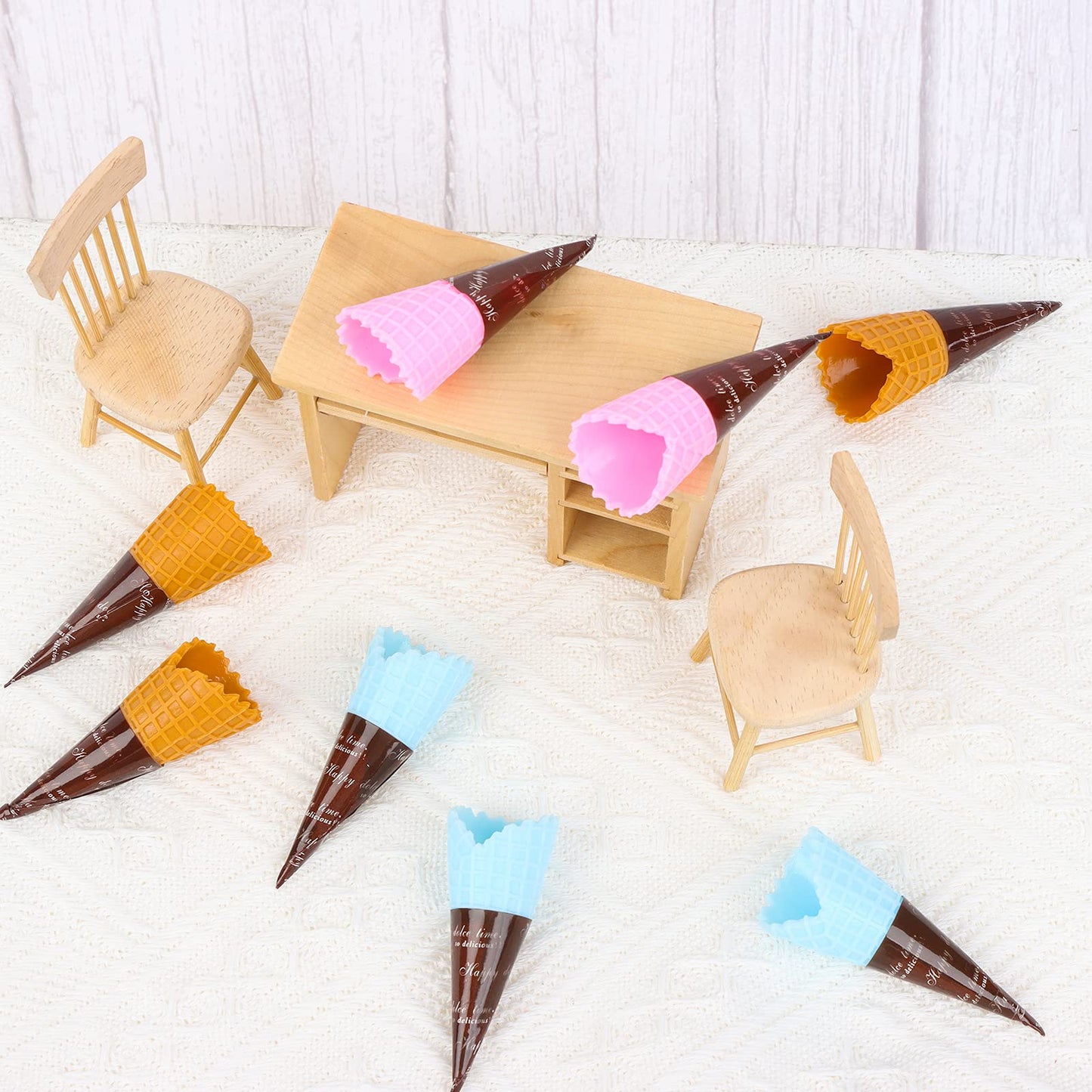 30 Pcs Mini Realistic Artificial Ice Cream Cone Adorable Ice Cream Cone Pretend Play Food Dollhouse Refrigerator Supplies Simulation Cone Light Clay Crisp Cone Cream Gel Food Play Accessories