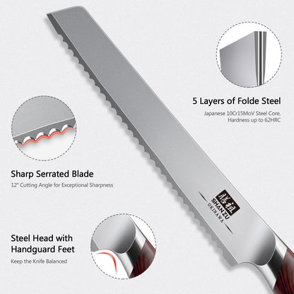 SHAN ZU Bread Knife 8 Inch, Japanese High Carbon 10Cr15Mov Stainless Steel Cake Knife, Razor Sharp Sourdough Slicing Knife, Multifunction Serrated knife for Homemade Bread