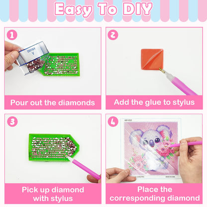 NANZHOO 4 Pack Diamond Art Kits Diamond Painting Kits for Beginners, 5D Cute Animals Diamond Art Gem Art Dimond Art Paintings, Mosaic Kits DIY Full Drill for Gift Home Wall Decoration, 6x6 Inch
