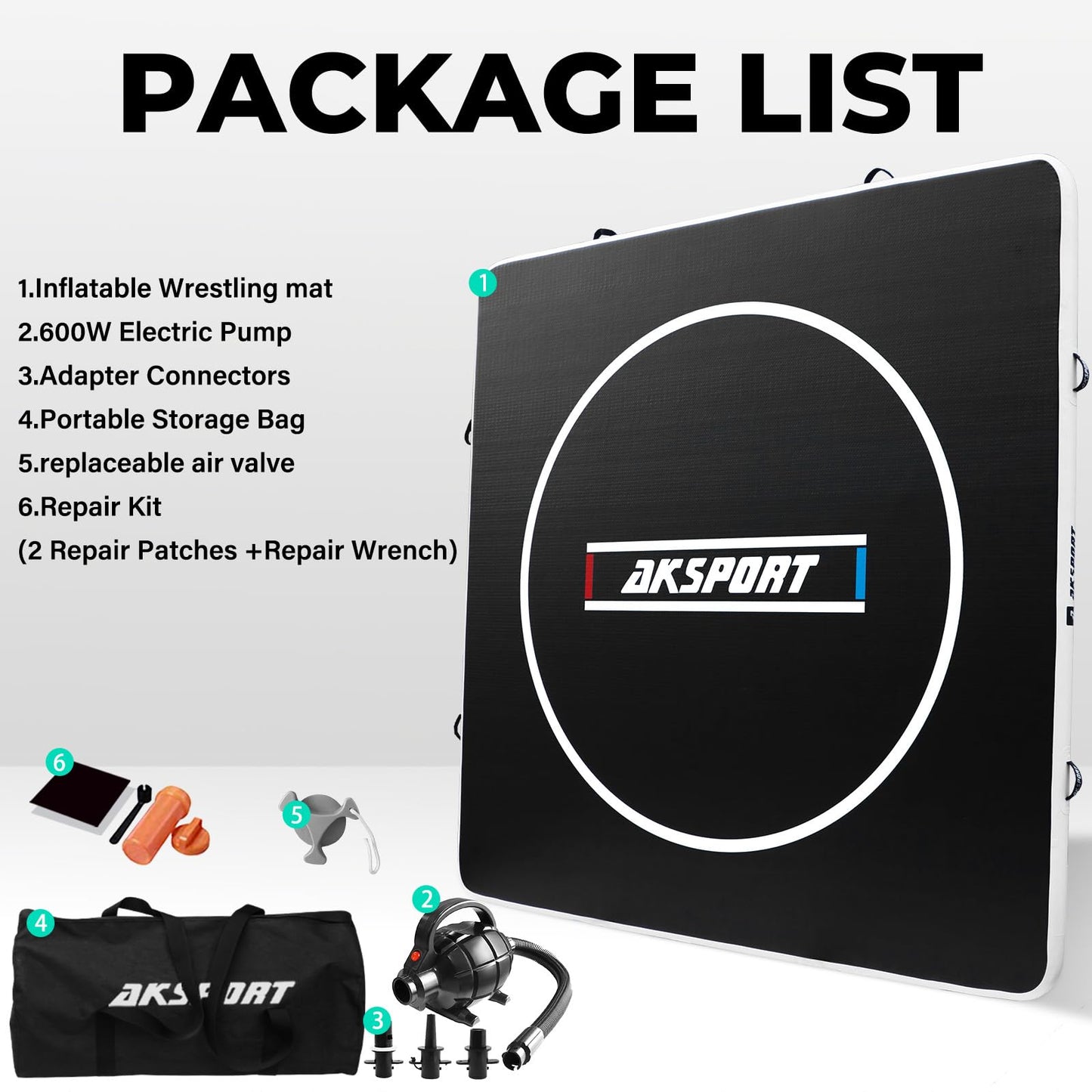 AKSPORT Inflatable Wrestling Mat 10x10 FT, Wrestling Mat for Home, Thick Jiu Jitsu Training Mat for BJJ, MMA, Boxing, Grappling, Judo, Indoor Outdoor Gym Mat