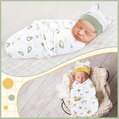 Buryeah Preemie Swaddle Blanket Wrap Set - 4 Pack with Hat for Baby Boys & Girls (3-7 lbs)