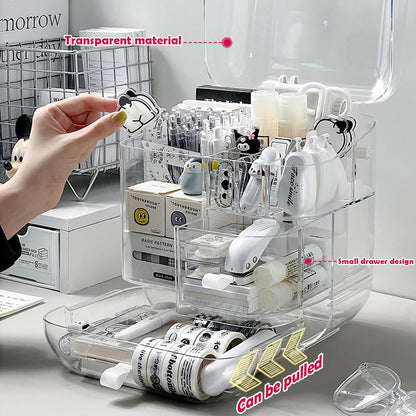 DoMyfit Clear Acrylic Pen Organizer, Desktop Storage Box with Multiple Compartments, Makeup Brush Storage Organizer for Office School Home Supplies