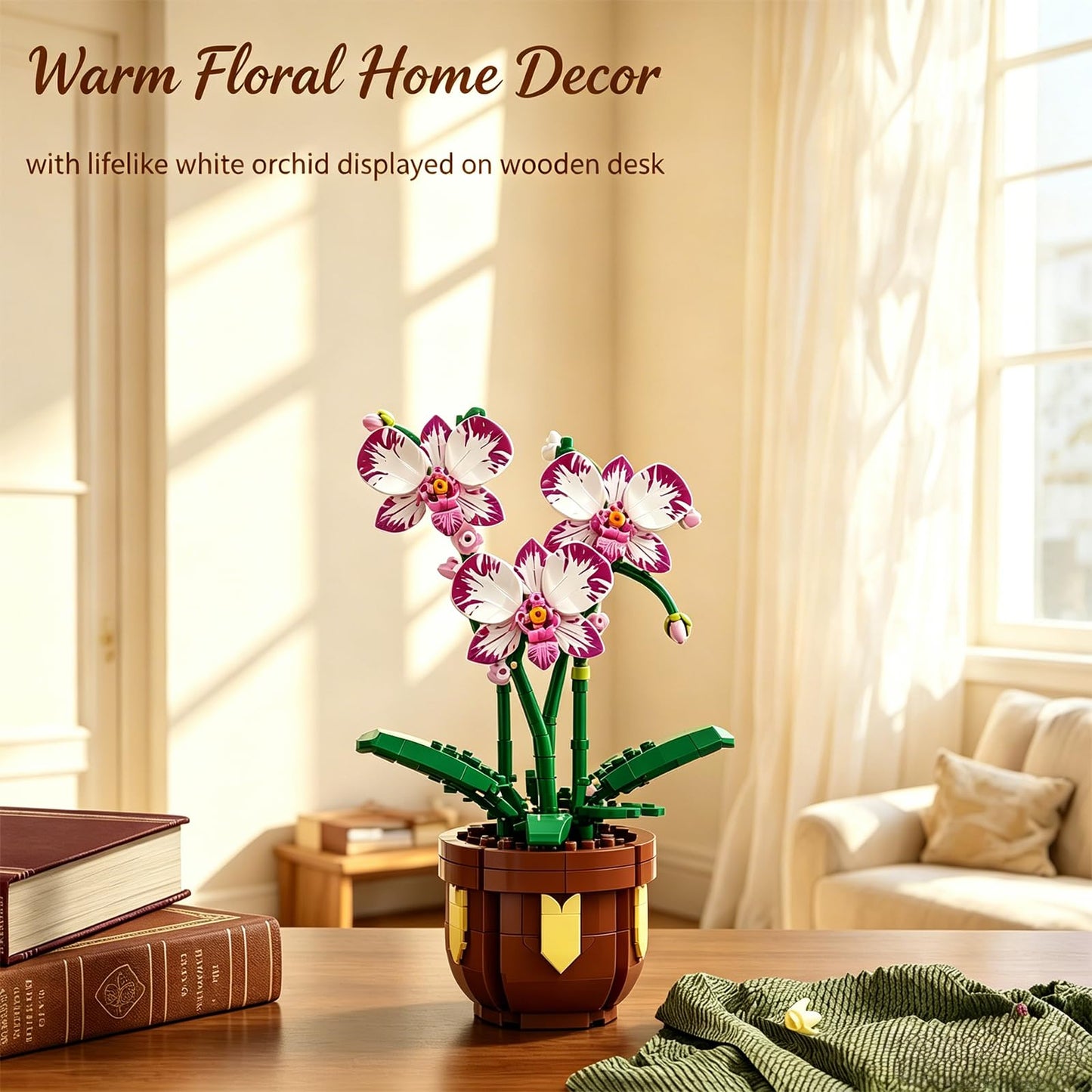 COZYMASS Orchid Building Block Set for Adults, Artificial Flower Plant Building Kit with Pot, Home, Kitchen, Dining Table Decoration, Creative Gift for Birthday (323 PCS)