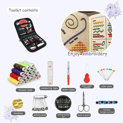majusaccessory Embroidery Stitch Book Kit for Beginners,106 Patterns & 27 Full Tool Set with Video Instructions, Portable All in One Kit for Stress Relief & Relaxation, Perfect for Leisure Time, Gift