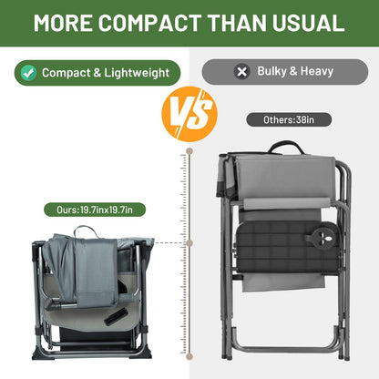 TIMBER RIDGE Aluminum Camping Directors Chair with Side Table Pocket, Portable Folding Chair, Heavy Duty Lawn Chair for Fishing Trip Picnic Concert Outdoor 400lbs, Grey