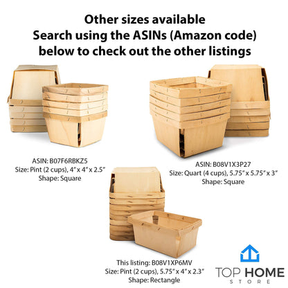 One Pint Mini Rectangular Gift Baskets (10 Pack); for Picking Fruit or Arts, Crafts and Decor; 5.75” X 4” Rectangle Vented Wood Boxes