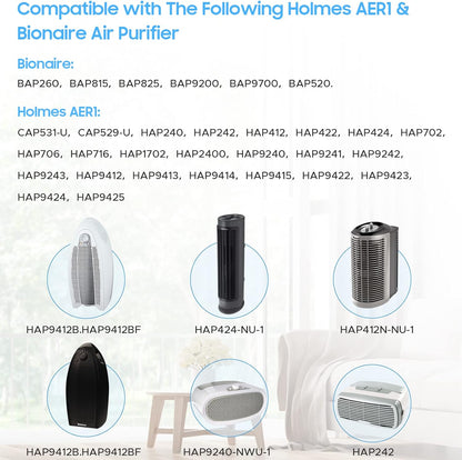 Aller-gen Remover Aer1 Filter Replacement for Holmes Air Purifiers, 1 True HEPA + 2 Carbon Booster Filters, HAPF300AP-U4
