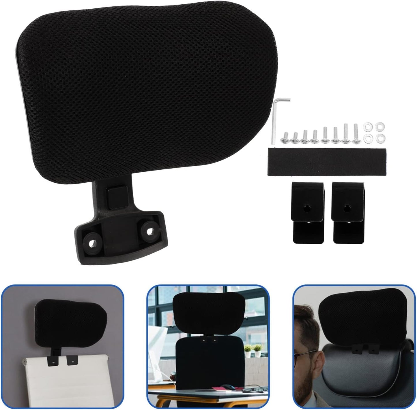 Tofficu Office Chair Headrest Attachment, Adjustable Head Cushion with Soft Pillows for Computer Chair (2.2cm Clips)