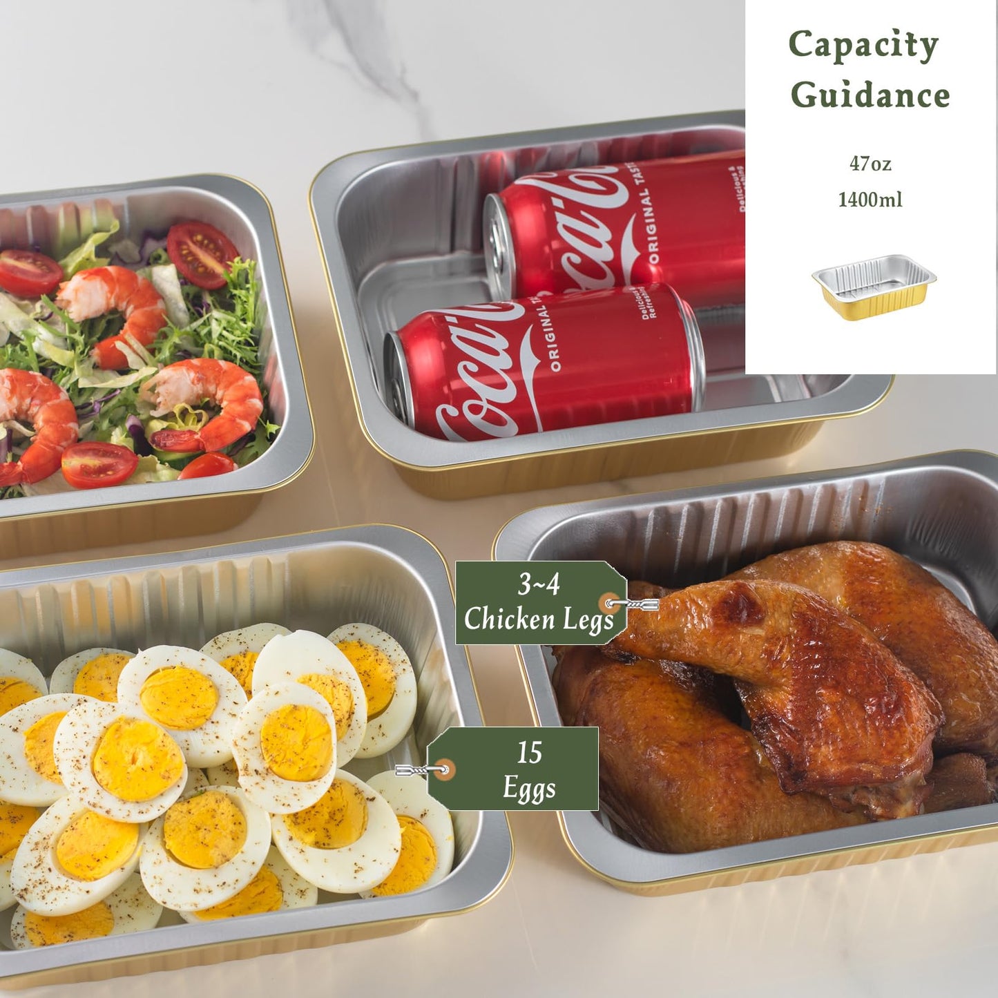 MESTAEK 8.5" x 6.5" Heavy-Duty Aluminum Foil Pans with Lids, 47oz, 5 Pack – Extra-Thick Disposable Foil Containers for Oven, Baking, Freezer & Food Storage
