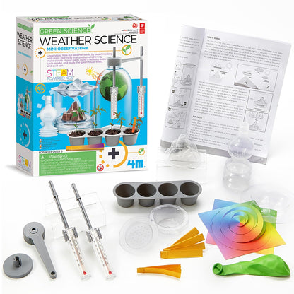 4M: Green Science - Weather Science - DIY Mini Observatory Kit, Static Electricity, Lightning-Cloud Formation, Build A Water Cycle Model, STEAM Kid 5+