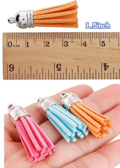 MSCFTFB 100 Pieces 1.5inch Mini Tassels Faux Suede Mala Tassel Kit for Earring Necklace Jewelry Making Garland Keychain Dreamcatcher Charms DIY Crafts (Lime)