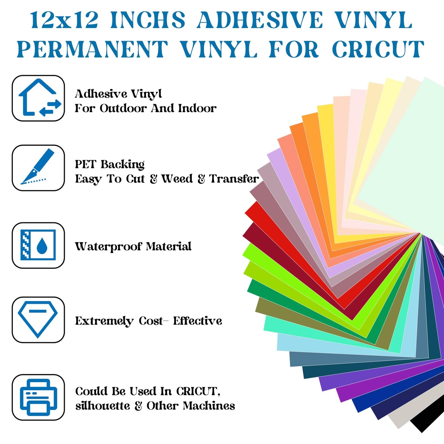 VINYL FROG Permanent Adhesive Vinyl Bundle 70 Pack Adhesive Vinyl Sheets 12''x12'' Permanent VinylPack for Cups DIY Craft Projects