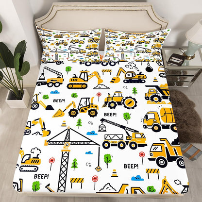 Sets Set Feelyou Construction Truck Bedding Kids Boys Cartoon Excavator Vehicle Tractor Cars Bed Sheets King Size