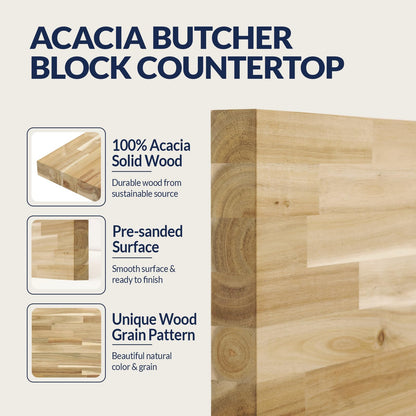 Howizz Acacia Butcher Block Countertop 72 x 36 x 1.5 Inches, Unfinished Solid Wood Table Top for DIY Desk Top, Workbench Top, Kitchen Countertop