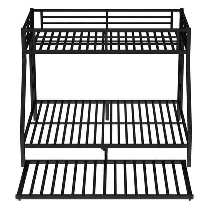 FammyLoft Twin XL Over Queen Bunk Bed with Twin Size Trundle, Heavy Duty Bunk Beds for Adults, Metal Bunk Bed Frame with Safety Guardrails & 2 Side Ladder, Space Saving Frame, Black