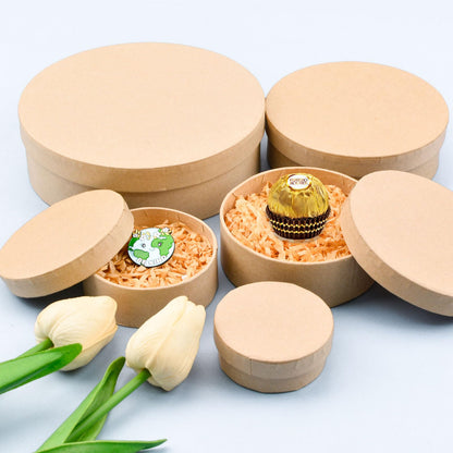 WANDIC Kraft Paper Boxes, 5 Pcs 5 Assorted Size Round Mini Nested Boxes with Lids,Large to Small Stackable Gift Boxes for Wedding Birthday Perfume Jewelry DIY