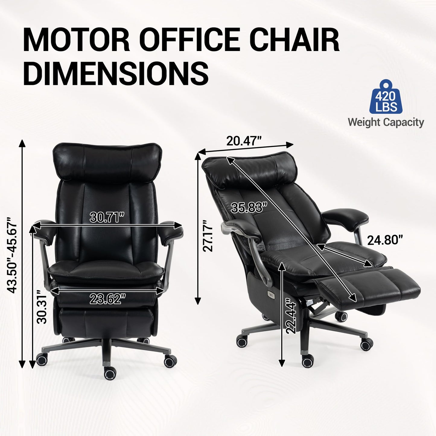 WENTUM Electric Office Chair with USB Charging, 420lbs PU Leather Power Executive Recliner w/Footrest, High Back Ergonomic PC Chair for Home Office Gaming Boss Room, Black