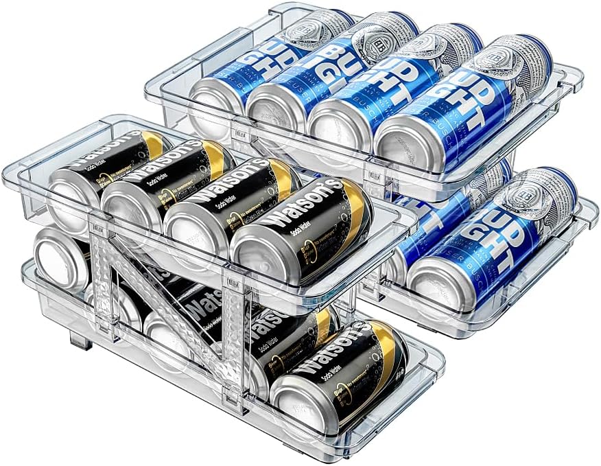 Set of 2 Adjustable Soda Can Organizer for Refrigerator - Beverage Can Dispenser for Standard, Skinny, and Tall Cans