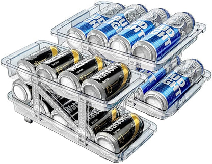 Set of 2 Adjustable Soda Can Organizer for Refrigerator - Beverage Can Dispenser for Standard, Skinny, and Tall Cans