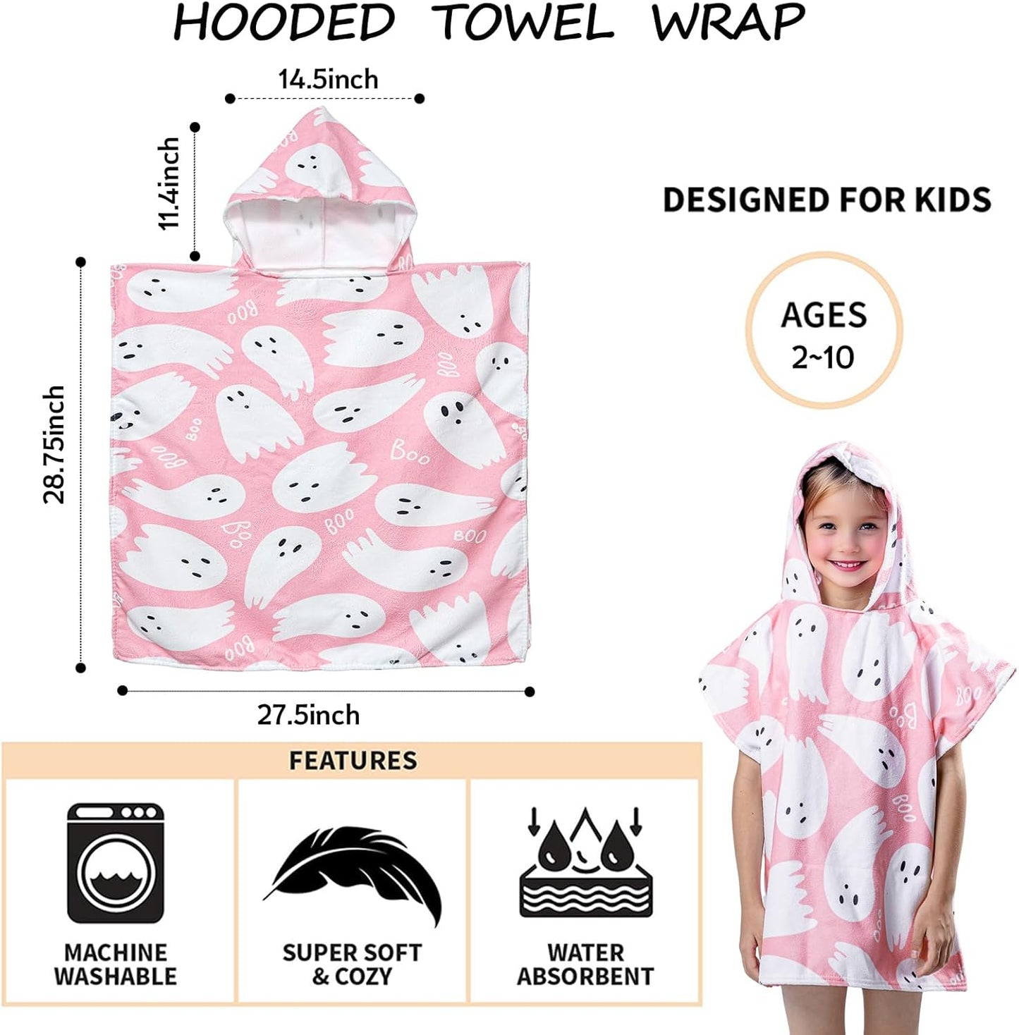 2-10 Gealaek Hooded Towel for Toddlers Years Boys Girls Kids Bath Pool Beach Towel Wrap Large Soft Absorbent Beach