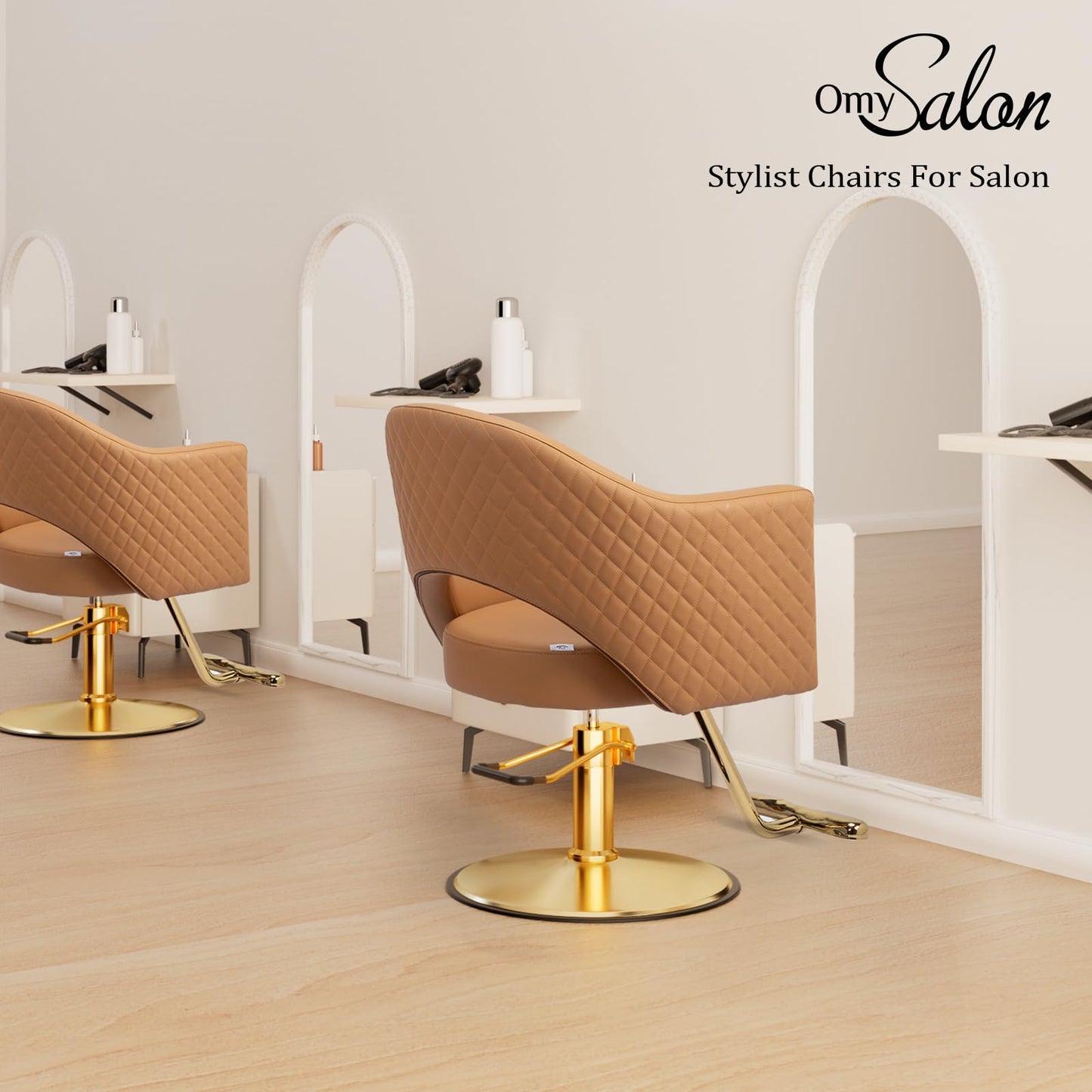 OmySalon Barber Chairs for Barbershop Gold Brown Styling Chair, Salon Chair for Hair Stylist, Heavy Duty Hydraulic Pump, 360°Swivel with Footrest, Hairdressing Home Beauty Spa Equipment