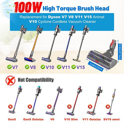 High Torque Brush Head Replacement for Dyson V7 V8 V10 V11 V15 Anti-Tangle Vacuum Head with Adjustable Suction Power Motorhead Attachment and Parts for Carpets & Hard Floors,Parts No. 970100-04 & 05