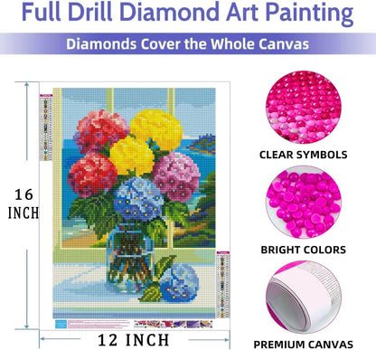 Lovepefe Floral Diamond Art Painting Kits for Adults, 4 Pack Flowers Paint with Diamond Kit for Beginners DIY Full Drill Gem Art Home Wall Decor 12 X 16 Inch