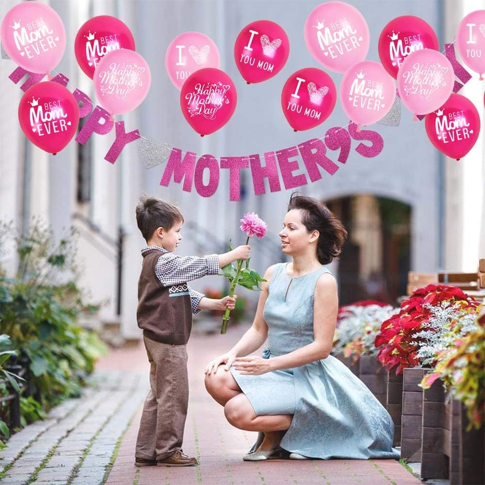 Happy Mother's Day Balloons Party Decorations Supplies - 48PCS Latex 12inch Party Supplies for Best Mom Ever
