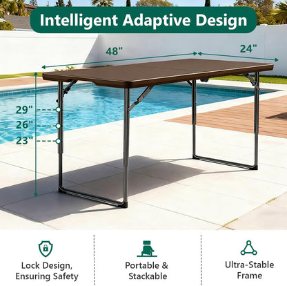 4FT Folding Table Heavy Duty Plastic Table with Handle, Foldable&Portable, Fold-in-Half Utility Tables for Outdoor