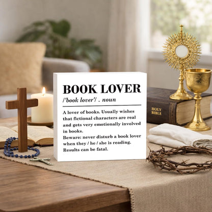 corner wind Book Lover Sign, Book Lover Definition Wood Sign, Rustic Box Sign Decor Tabletop, Book Worm Decor, Home