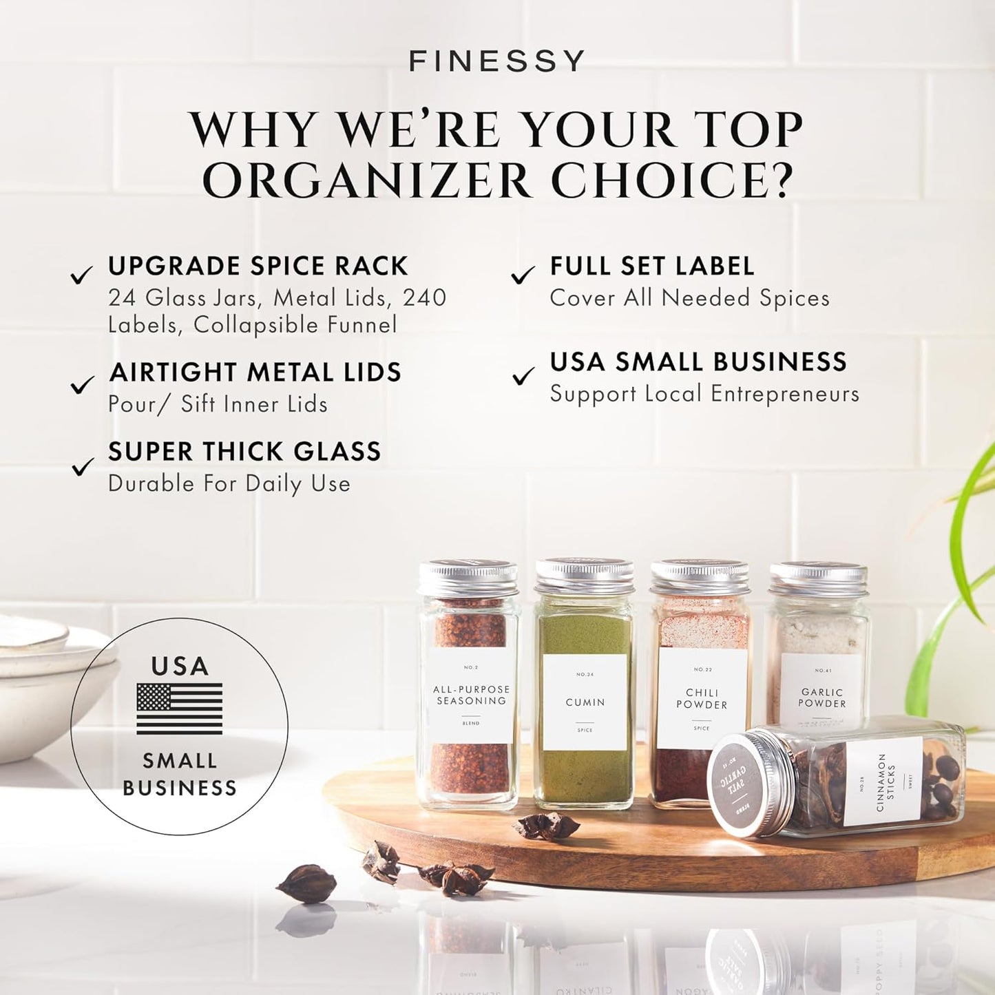24 Pack Set, 4oz Glass Spice Jars with Labels with Metal Lids and Shakers Minimalist Small Clear Empty Spice Bottles