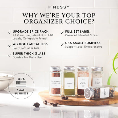 24 Pack Set, 4oz Glass Spice Jars with Labels with Metal Lids and Shakers Minimalist Small Clear Empty Spice Bottles