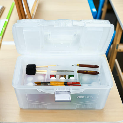 ArtBin 6918AH Twin Top 17 inch Supply Box, Portable Art & Craft Supply Organizer with Handle, [1] Plastic Storage Case, Translucent