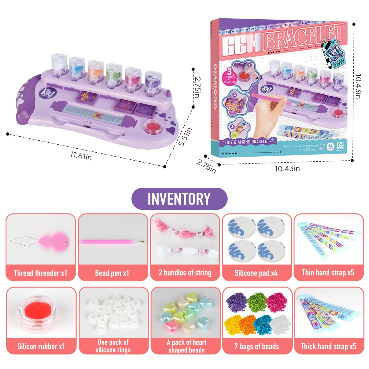 ZILEMOPO Diamond Art Bracelet Making Kit for Girls, 10 PCS DIY Multicolor Gems Friendship Bracelet Kits for Kids Ages 6-7-8-9-10-11-12, Arts and Crafts Activity Easter Birthday Gifts for Girls 6+