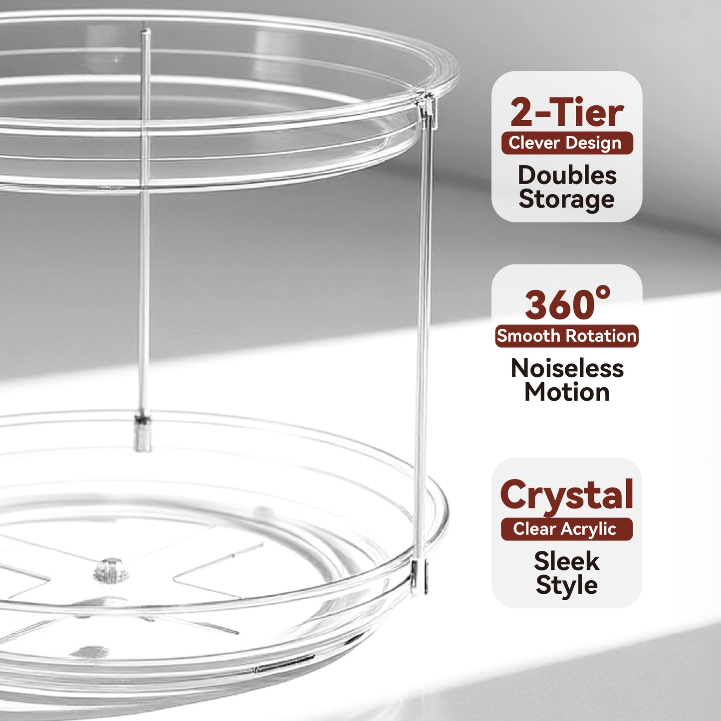 GLOXA 2 Tier Lazy Susan Turntable Organizer for Cabinet, 9.25'' Rotating Spice Rack Organization for Kitchen, Pantry, Bathroom, Vanity, Countertop, Medicine Storage, Seasoning Spice Organizer, 1 Pack