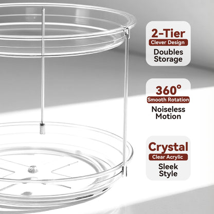 GLOXA 2 Tier Lazy Susan Turntable Organizer for Cabinet, 9.25'' Rotating Spice Rack Organization for Kitchen, Pantry, Bathroom, Vanity, Countertop, Medicine Storage, Seasoning Spice Organizer, 1 Pack