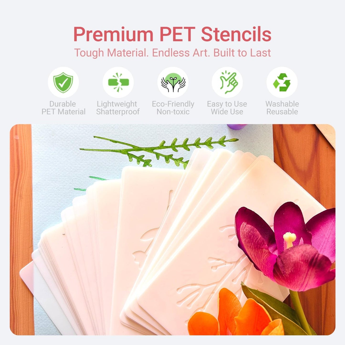 50PCS Flower Stencils for Painting, Small Botanical Stencils for Crafts Reusable, Plastic Drawing Templates for Painting on Wood, Wall, Card, Scrapbooking