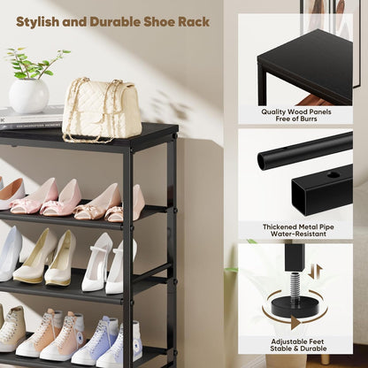 6 Mavivegue Tier Shoe Rack Organizer, Metal Organizer Shelf with with MDF Top Panel and Layer Fabric, Shoe Rack