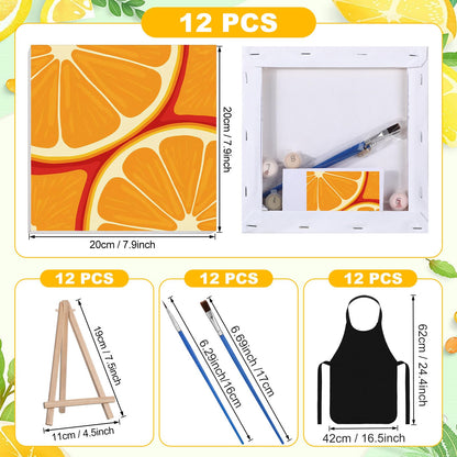 MotiMind 12 Sets Fruit Framed Paint by Number Kit for Adults with 12 Wooden Easels, 12 Disposable Apron, 12 Pigment 12 Brush, 12 Palette, DIY Acrylic Paint by Number Kits for Party