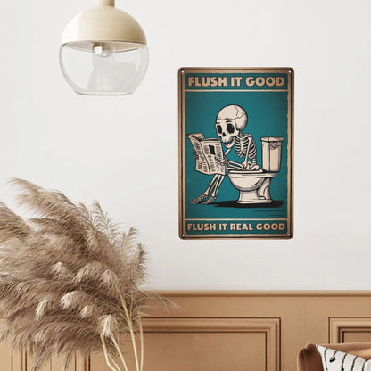 8x12 Inch Metal Sign Skeleton Flush It Good Bathroom Humor Retro Farmhouse Wall Decor For Guest Bathroom Powder Room Laundry Nook And Farmhouse Restroom Walls