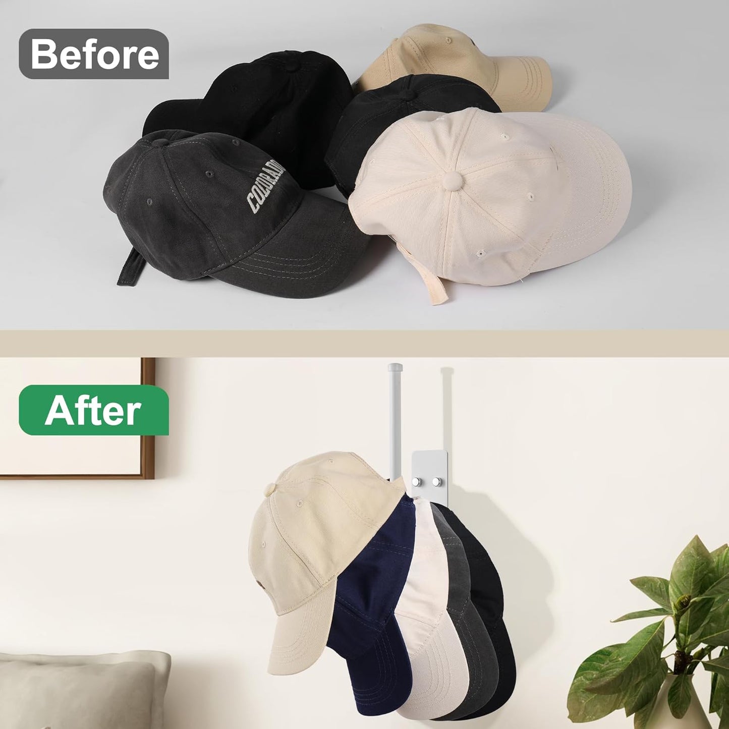 EASTTOWEST 3 Pack Hat Racks for Baseball Caps, Organizer Hangers for Wall, Door, Closet Storage