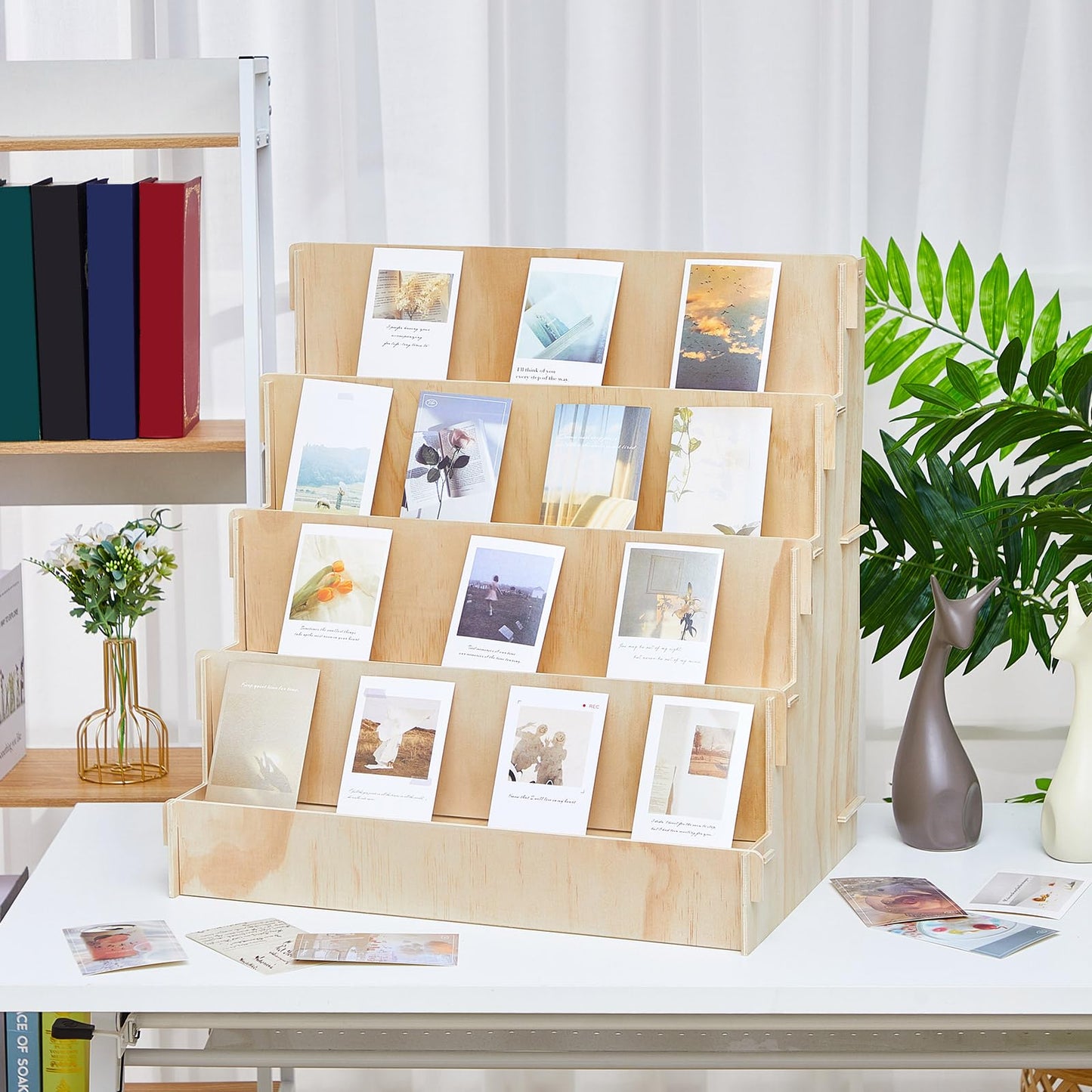 Barydat Wooden Card Display Stand Stationary Organizer Sticker Stand for Vendor Crafts Greeting Card Organizer Rack Retail Display Holder(23.23 x 14.96 x 22.44 Inch (4 Tier),Wood)
