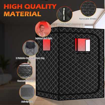 Smartmak Two Person Portable Far Infrared Sauna with 660nm Red Light Therapy Lamp, X-Large Sauna Box, 6 Heaters, Full Size Indoor SPA Room for Home Relaxaion, Remote Control, 2 Big Folding Chairs