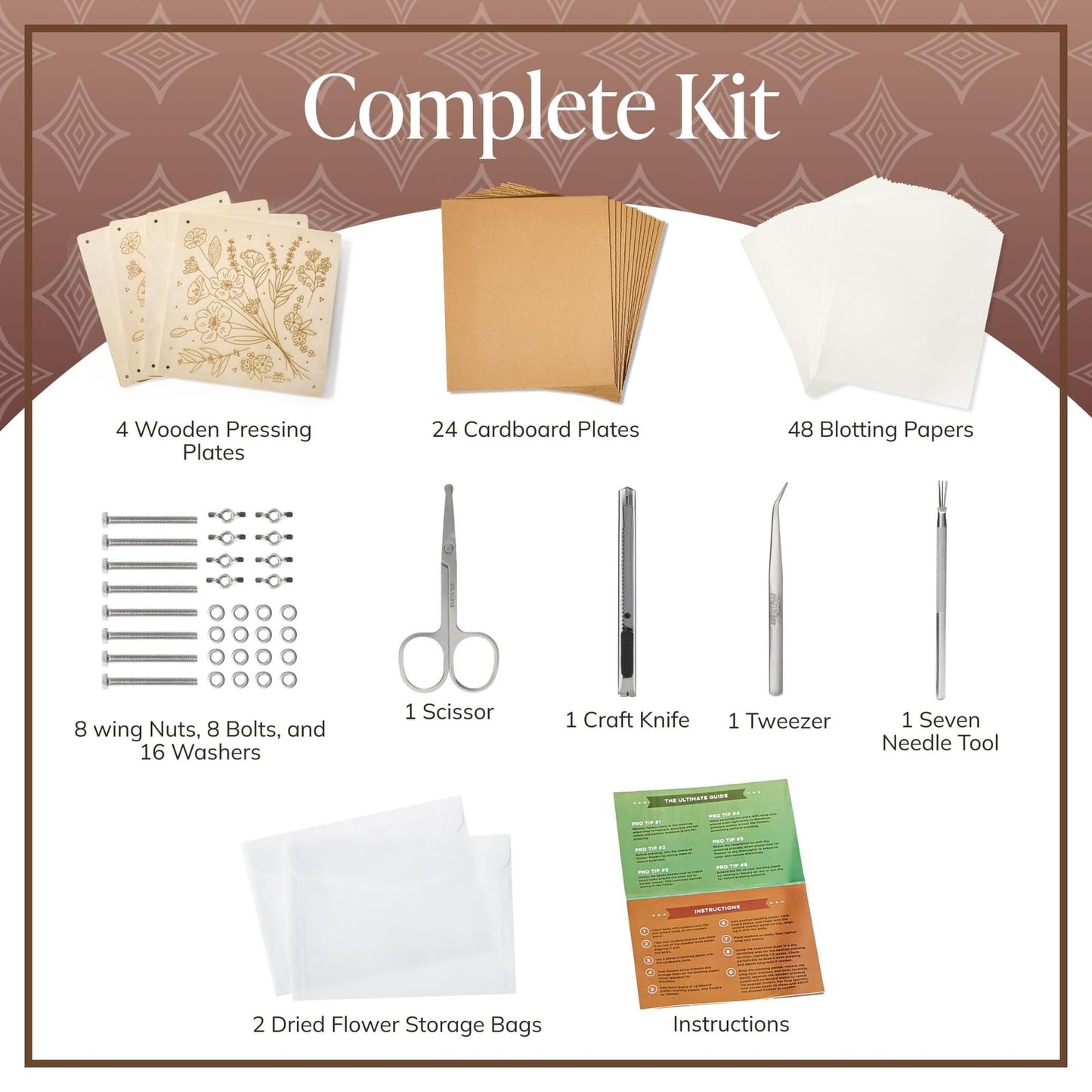 DIY Gift Kits Flower Press Kit - 20 Layers - 2 Sets of 10x10 Inch Wooden Panels - Easy Dried Flower Crafting and Preservation - Adult Beginner Gift Set